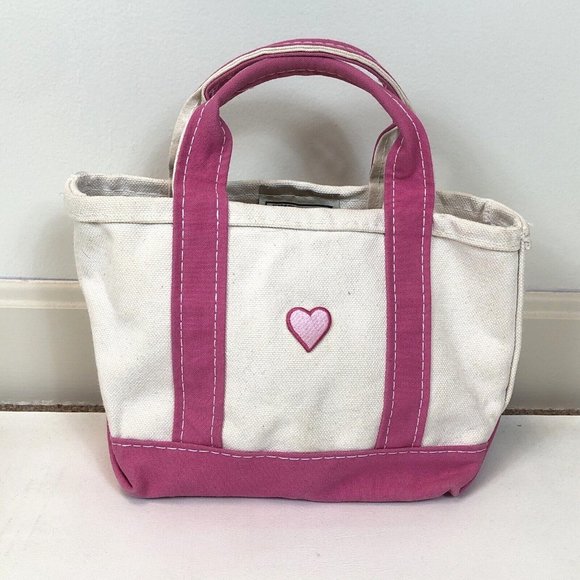 L.L. Bean Handbags - LL Bean Heart Boat & Tote Mini Canvas Bag Pink Handles Valentines Day USA Made